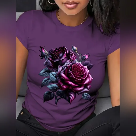 NWT Purple Floral Graphic Women's Top Size Large - Picture 2 of 6